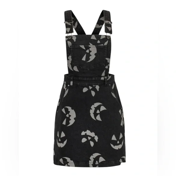 Hell Bunny Overall Skirt Womens Black Halloween Jackolantern Goth Spooky Size M - Picture 3 of 12